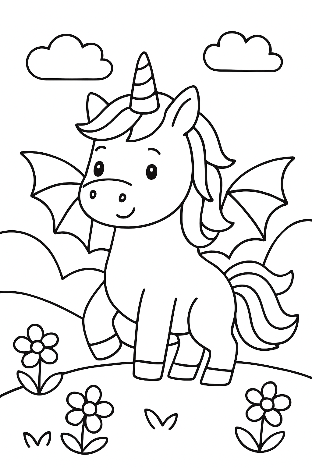 mythical creature coloring page with printable black and white line art.