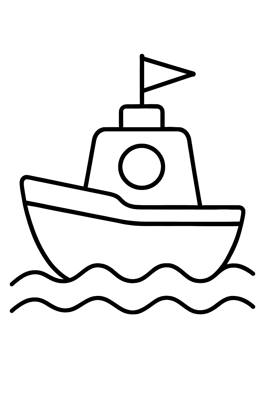 simple boat coloring page with printable black and white line art.